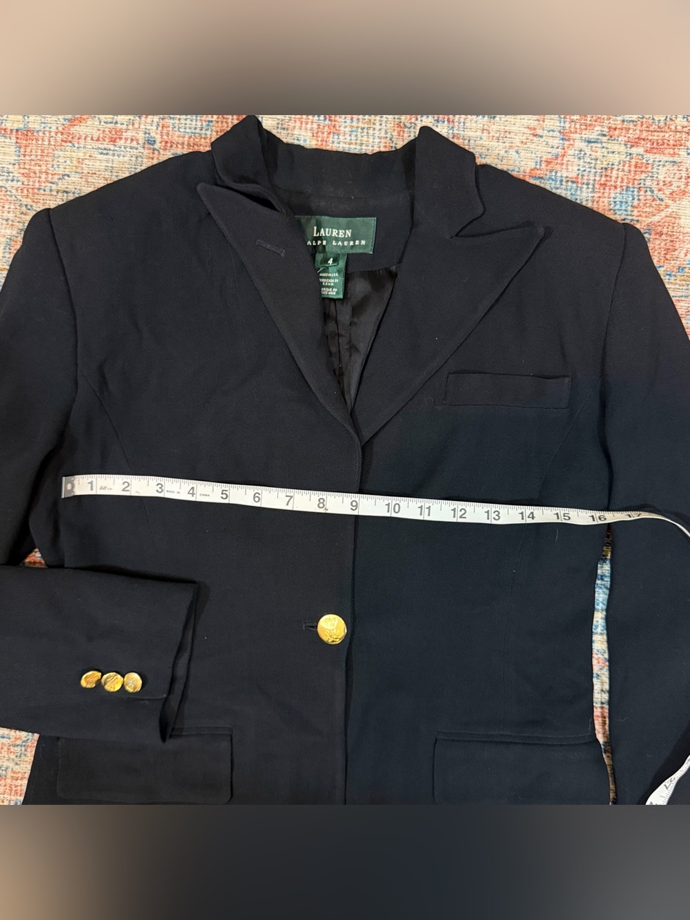 Vintage Lauren Ralph Lauren Black Blazer Gold Crest Buttons Size 4 Fall Money - Picture 10 of 13